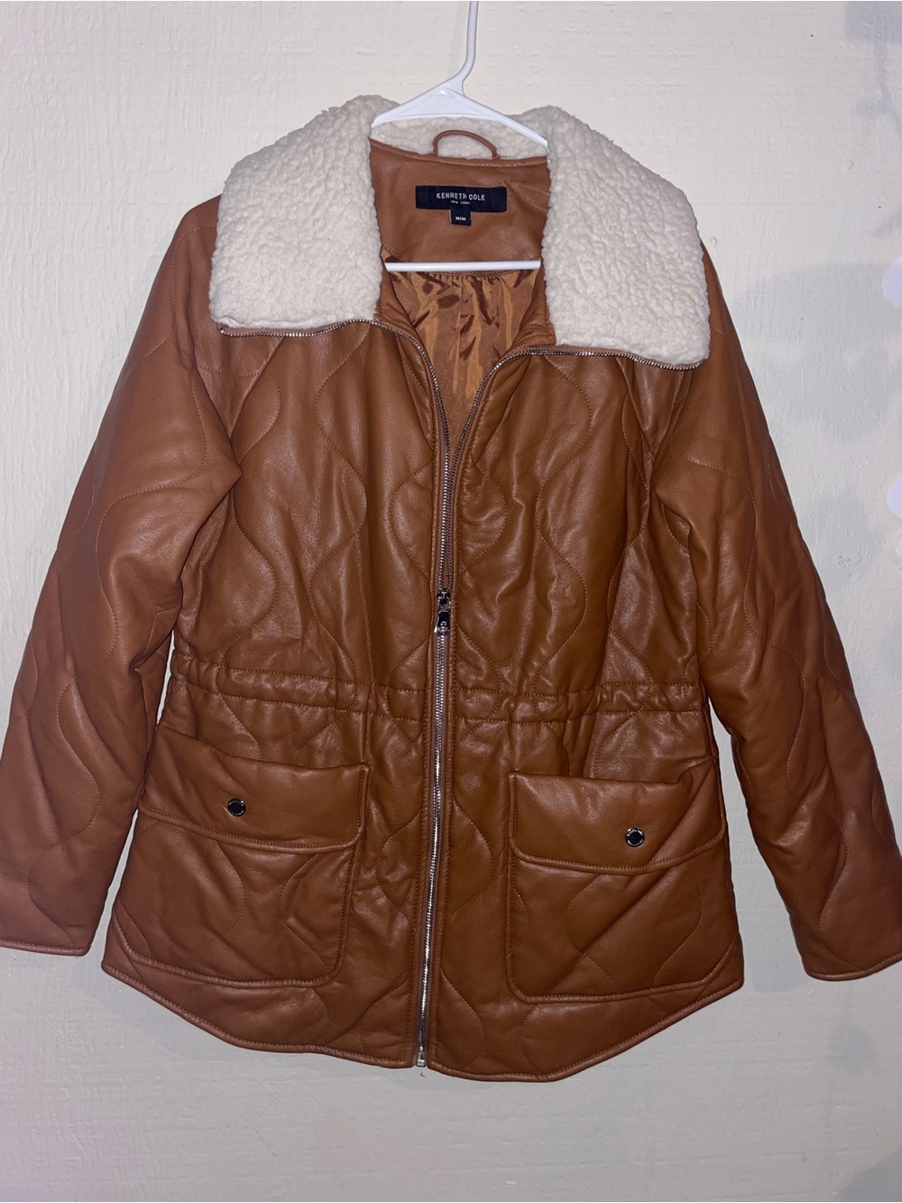 Kenneth Cole New York Quilted Faux Leather Anorak Parka Jacket